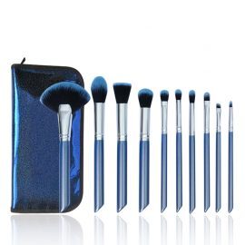 10pcs Blue Oblique Tail Makeup Brushes ALS-10B